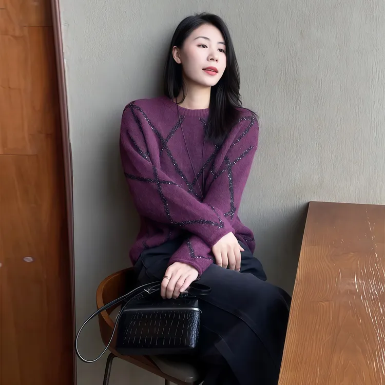 【亮格星】Mayya Plus麦芽定制气质显瘦流光风毛织上衣32546162