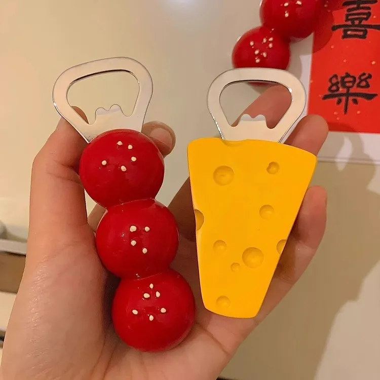创意可爱啤酒家用冰箱磁吸糖葫芦奶酪开瓶器启子立体仿真装饰起子