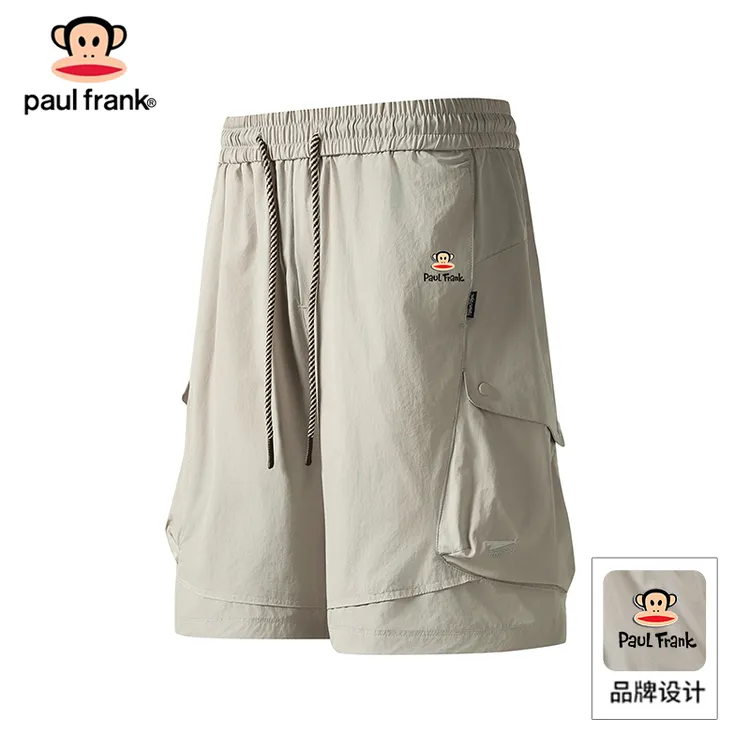 PaulFrank/大嘴猴夏季螺纹系带短裤男士宽松直筒裤时尚百搭五分裤