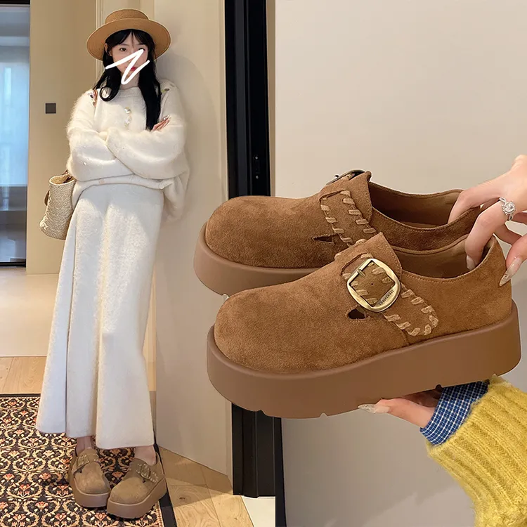 厚底勃肯鞋女2025新款秋季爆款网红鞋小个子乐福鞋休闲百搭单鞋