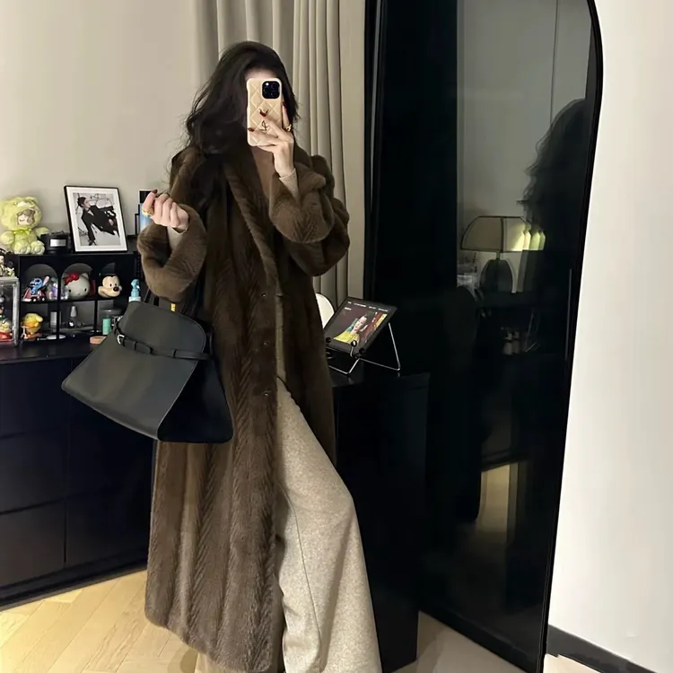 【浅影流金】冬季新款环保草草外套高端仿水貂毛长款轻奢皮草外套