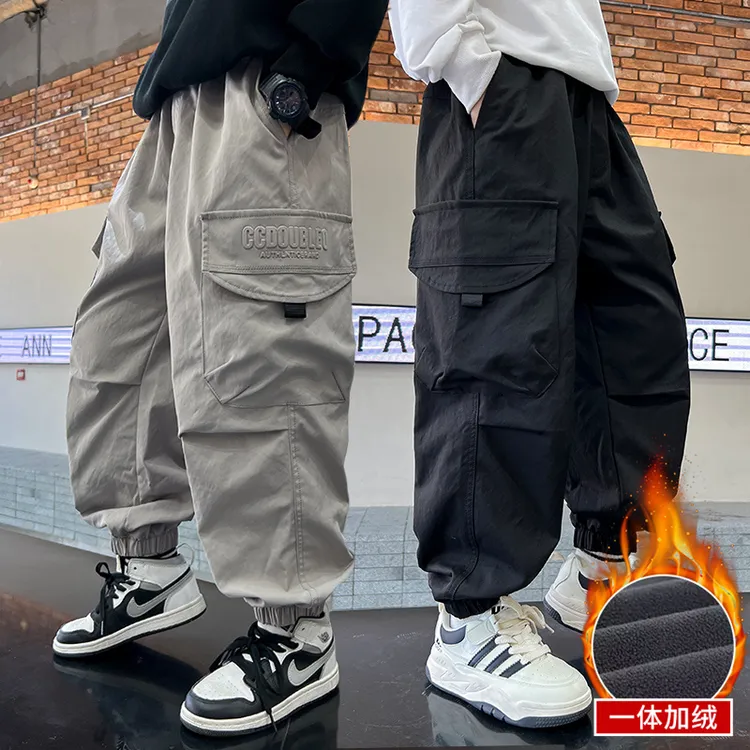 童装男童加绒裤子保暖儿童工装裤秋冬款2025春秋新款中大童冲锋裤