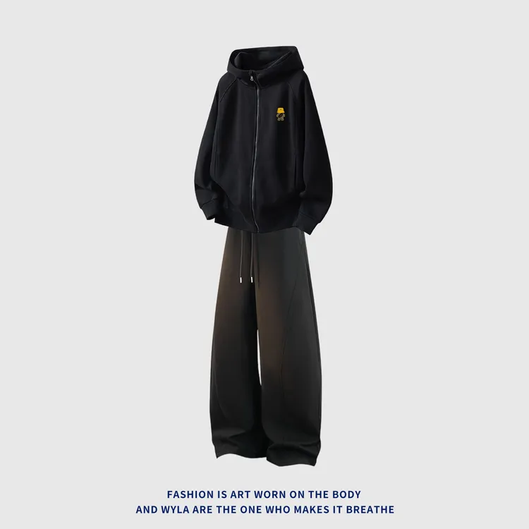 2025秋季新款熊猫刺绣休闲运动套装男士大码百搭休闲卫衣