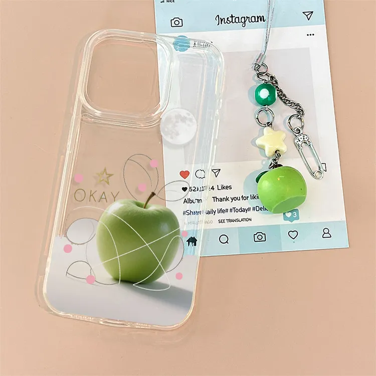 简约青苹果适用苹果13手机壳软iphone16pro/15小米vivo华为oppo套