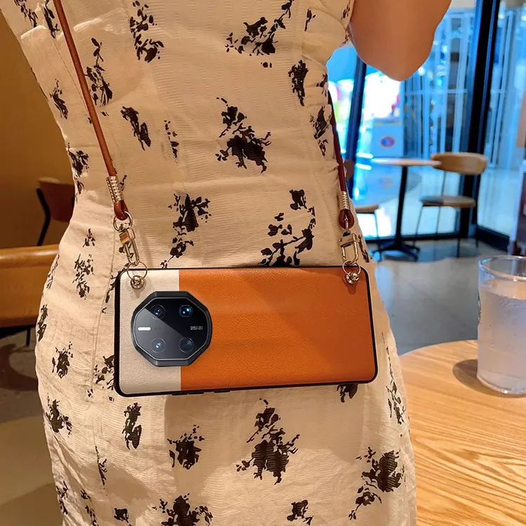 适用华为mate50rs保时捷手机壳女防滑保护壳全包高档套软高级斜跨