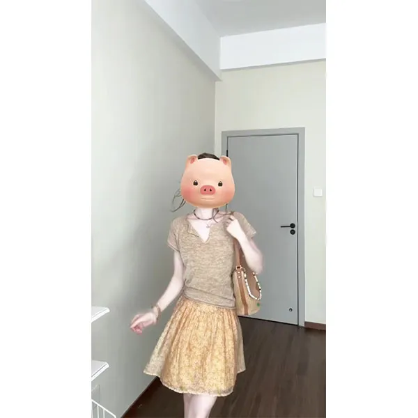 2025夏季新款韩系气质修身V领短袖上衣碎花短裙女装淑女小众套装