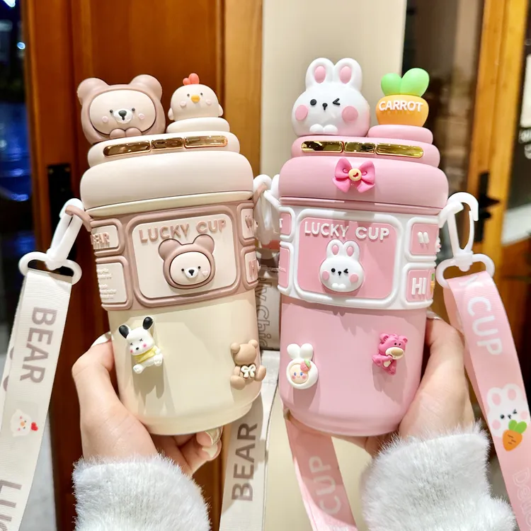 水杯女2025新款双饮吸管保温杯可爱高颜值学生儿童上学专用水壶