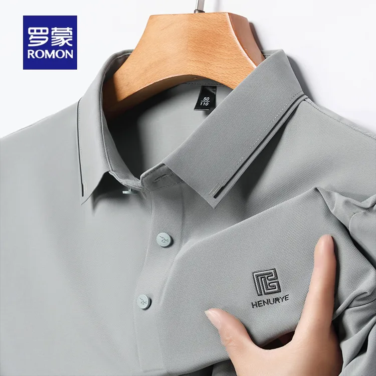 罗蒙冰丝短袖t恤男2025新款夏季高档无痕带领上衣半袖polo衫男