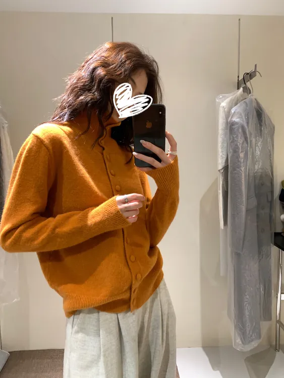 XUANYAN瑄颜秋冬韩系排扣立领保暖毛衣纯色宽松高领上衣女9101