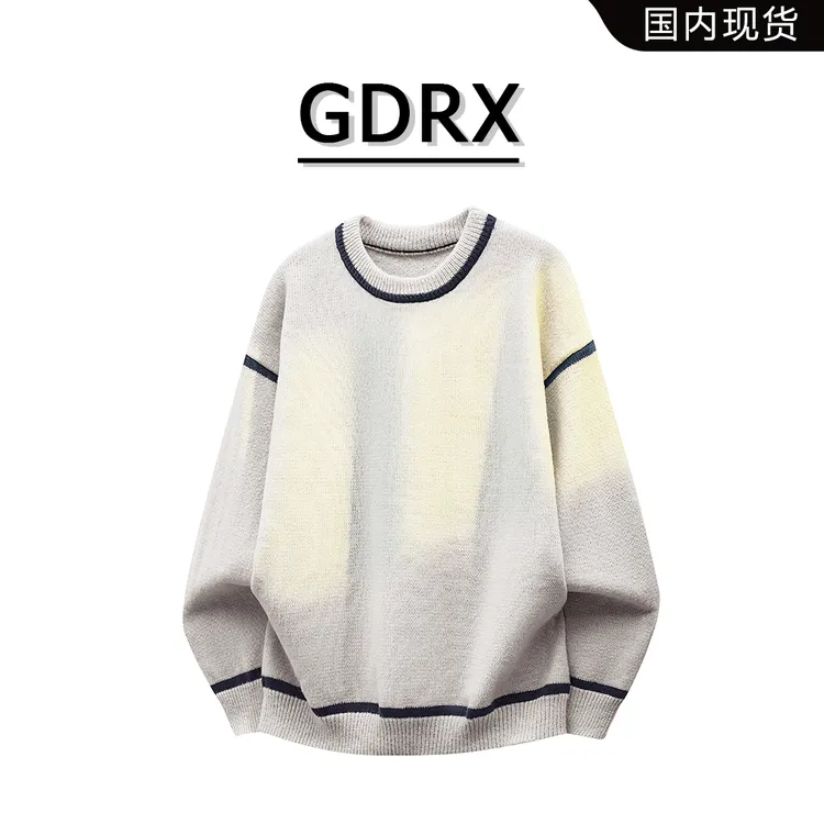 GDRX美式撞色毛衣男款秋冬潮流休闲宽松百搭慵懒风针织衫轻奢男装