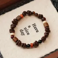主理人 天然绿檀8*8mm棍珠咖啡单圈手串