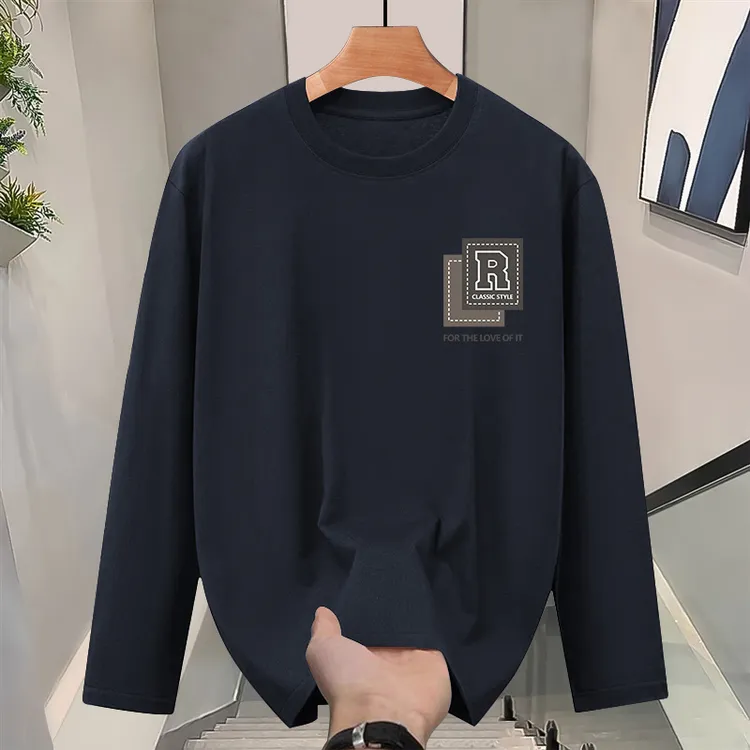 重磅纯棉t恤男士长袖潮流印花内搭上衣服圆领打底衫美式全棉体恤