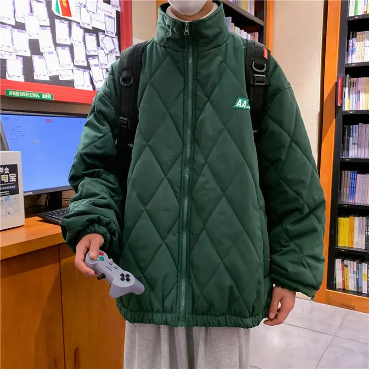  男装冬季衣男士美式宽松菱形格加棒球服服潮流潮牌百搭帅