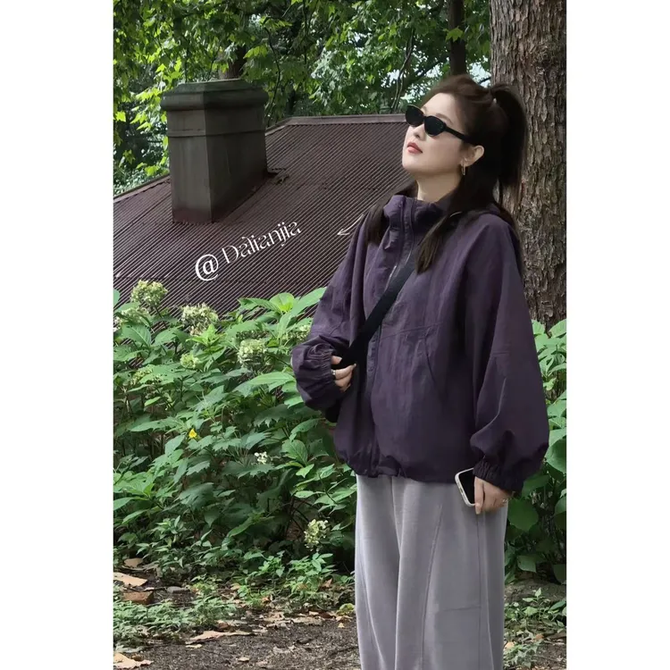 晶咕佳佳【暮色森林】帅气下摆可抽绳连帽冲锋衣外套户外休闲时尚