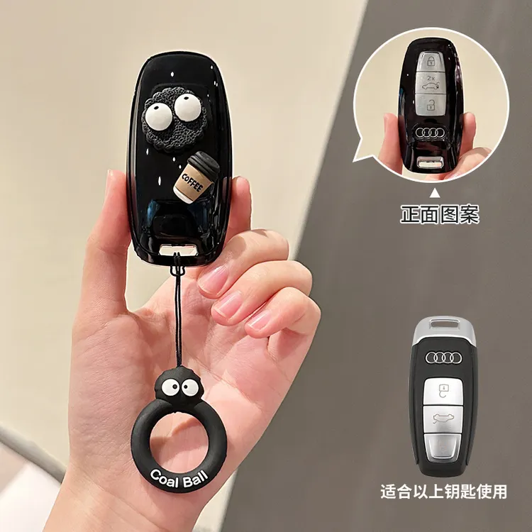 25新款奥迪A6L车钥匙套A7L/Q7保护壳A8包Q8装饰可爱风Q4扣链A3/Q6