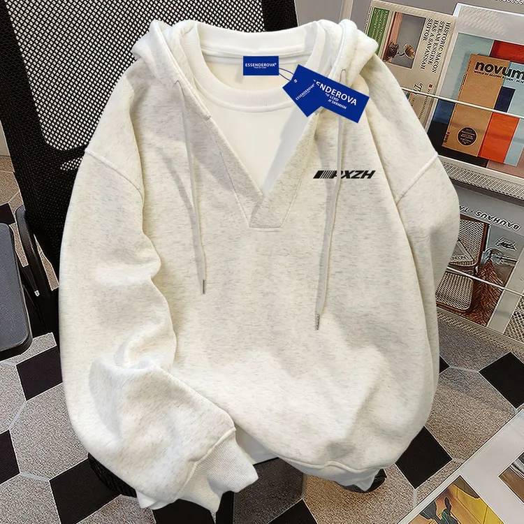 韩版时尚2025新款美式假两件连帽卫衣男女秋冬季卫衣女冬季加绒