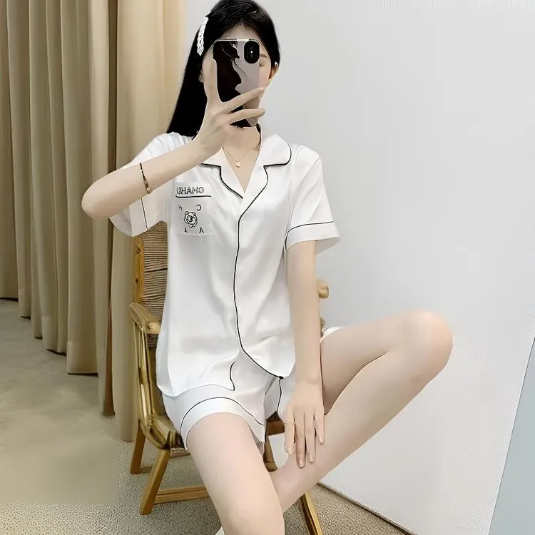 网红家居服套装睡衣女本店2025夏季新款轻奢高级感冰丝薄款短袖