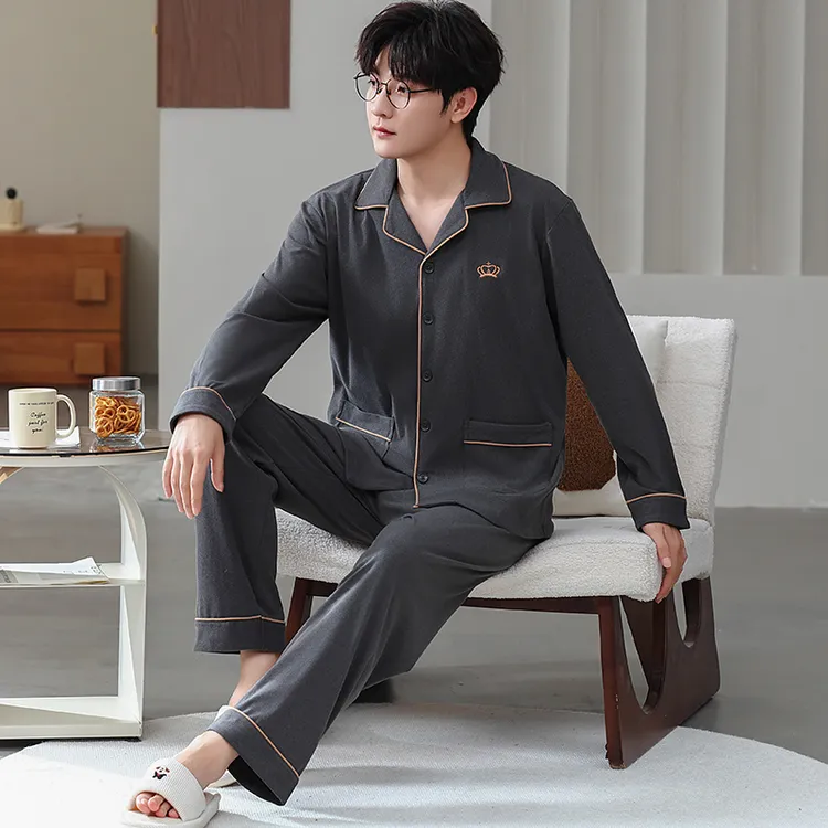 高档男士睡衣秋冬季加厚德绒长袖套装外穿加大码宽松中青年家居服