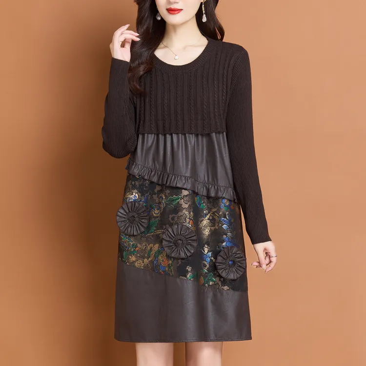 a字版连衣裙高级感遮肚子显瘦气质毛衣裙秋冬中长款妈妈洋气裙子