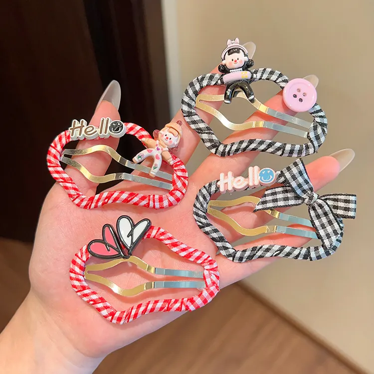 儿童发夹可爱卡通多妹格纹发卡发饰女童夹子头饰不伤发侧边夹对夹