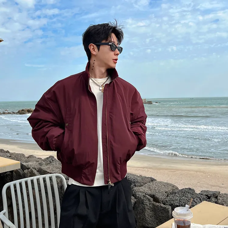 OXFREAK「波尔多红 解构裁剪」冬季立领夹克棉服男宽松短款外套