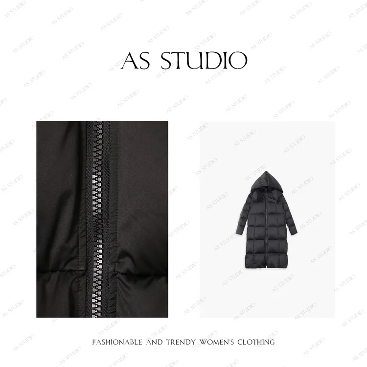 【AS极寒线】24新连帽显瘦过膝方格保暖鹅绒服AS24DYR251