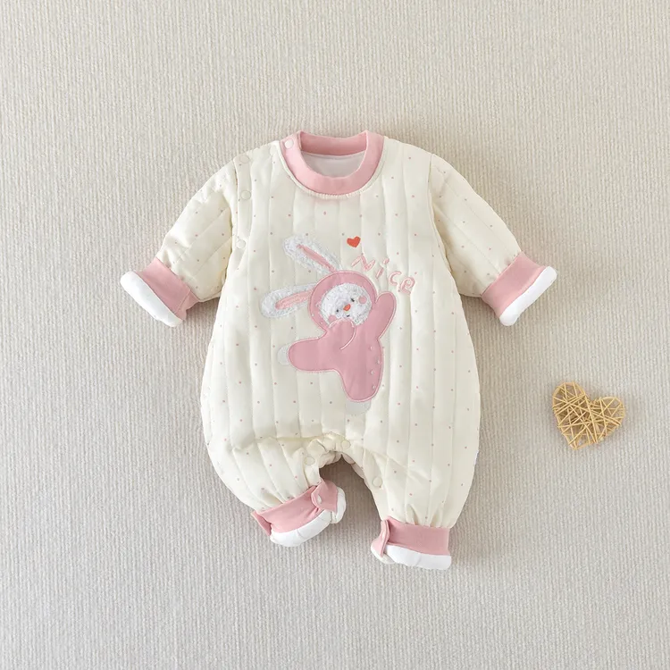 秋冬季新款婴幼儿卡通图案大偏襟200克保暖连体衣男女宝宝外出服