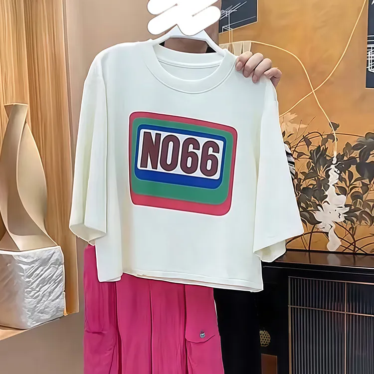 夏季新款洋气衣服女设计感字母印花圆领短袖T恤小衫薄款透气上衣