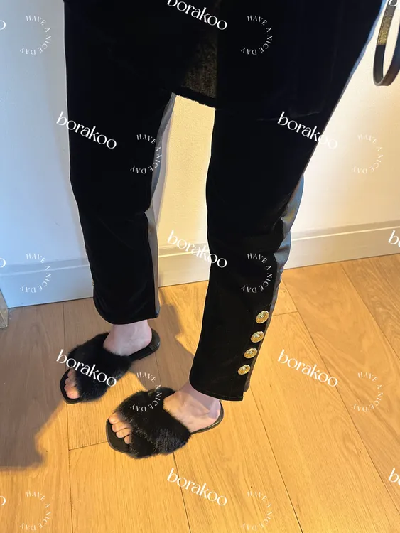 【BORAKOO】 拼接黑色金属扣九分裤