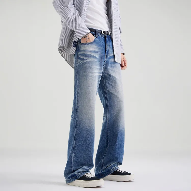 2025秋冬新款美式高街高级感牛仔裤男水洗做旧复古宽松微喇直筒裤