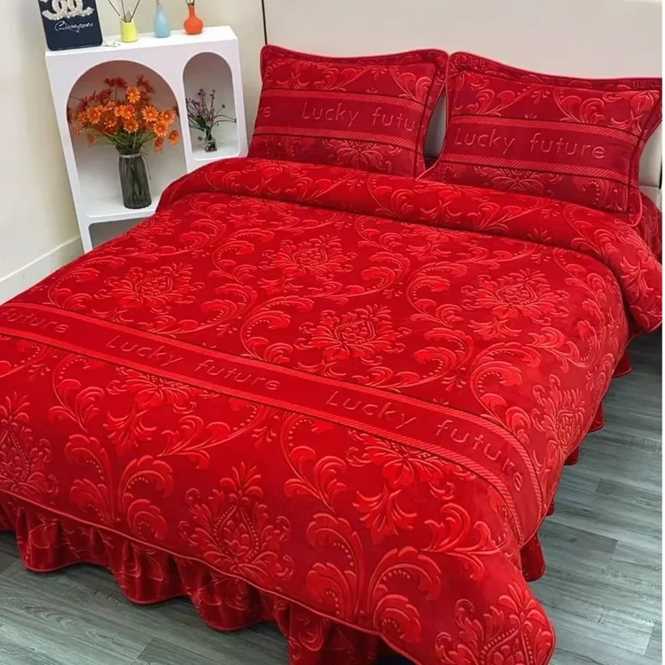 冬季保暖加厚牛奶绒四件套双面绒加厚四件套印花床上用品可机洗