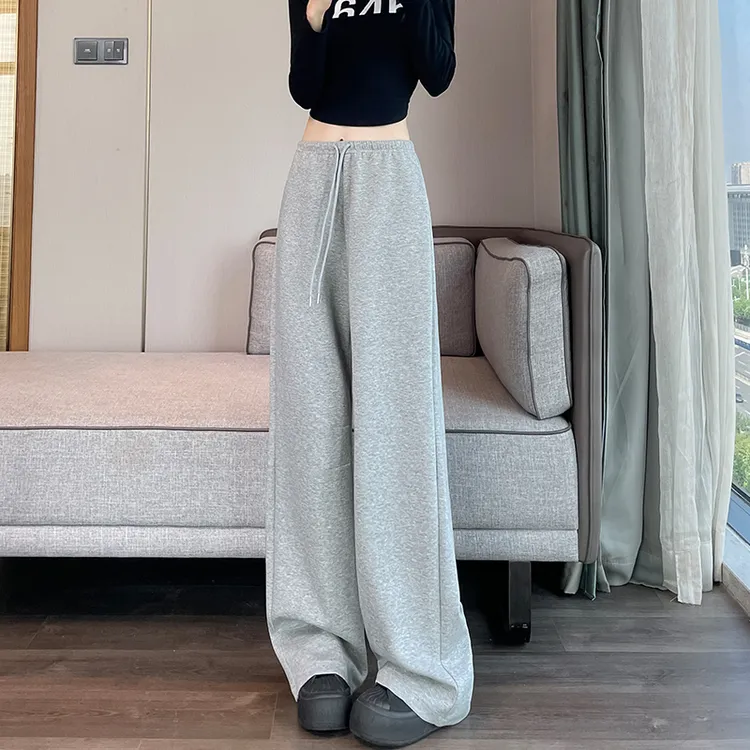 窄版灰色阔腿卫裤女春秋2025新款宽松休闲长裤显瘦垂感直筒运动裤