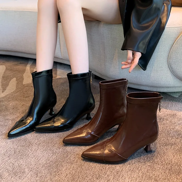 加宽加肥691-2裸靴弹力瘦瘦靴加宽粗腿大筒围马丁靴高跟时装短靴