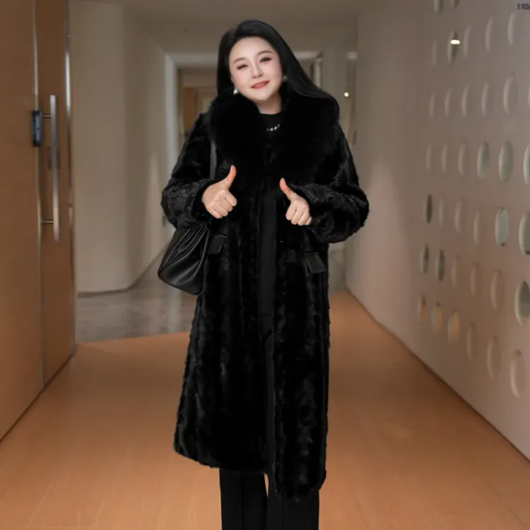 【狐狸毛领水貂毛皮】MsShe大码女装冬装轻奢真皮草大衣B2512014