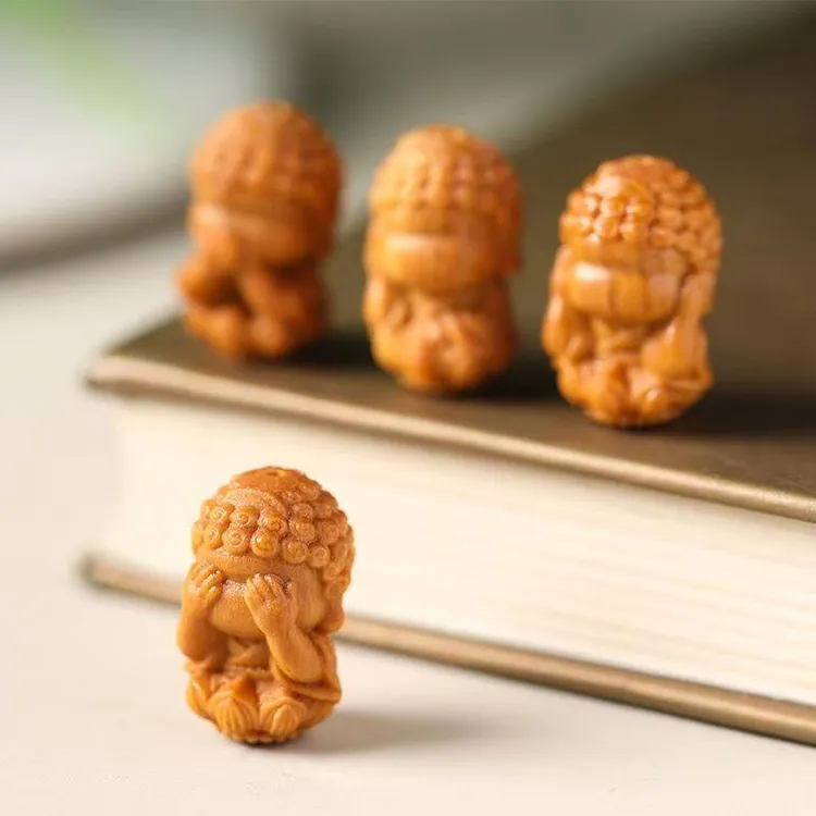 非金属木质吊坠 檀木雕刻四不佛配件手机挂件吊坠精雕纯手工