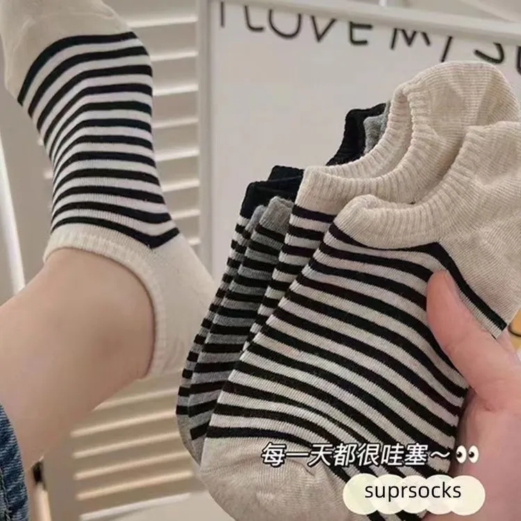 船袜女夏季薄款潮浅口短袜纯棉防滑不掉跟低帮隐形条纹袜