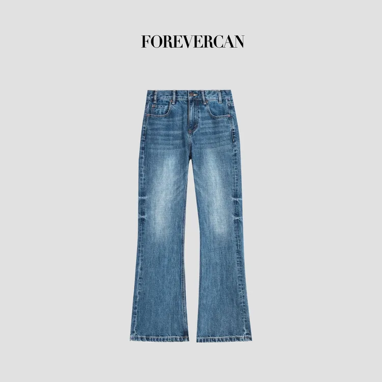 FOREVERCAN“长腿搭档”做旧洗水复古百搭直筒无弹牛仔裤SP19288