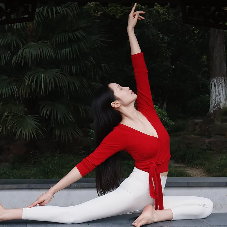 韩系瑜伽服修身长袖绑带打结罩衫轻薄高弹健身运动普拉提上衣女