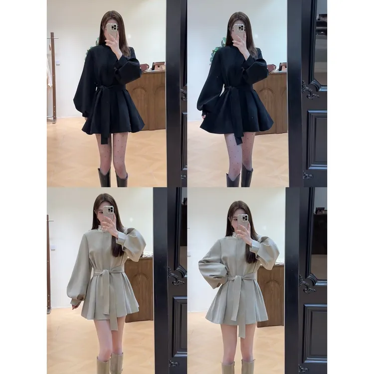 {系带}秋季韩系洋气宽松百搭显瘦系带收腰灯笼袖风衣外套女8181#