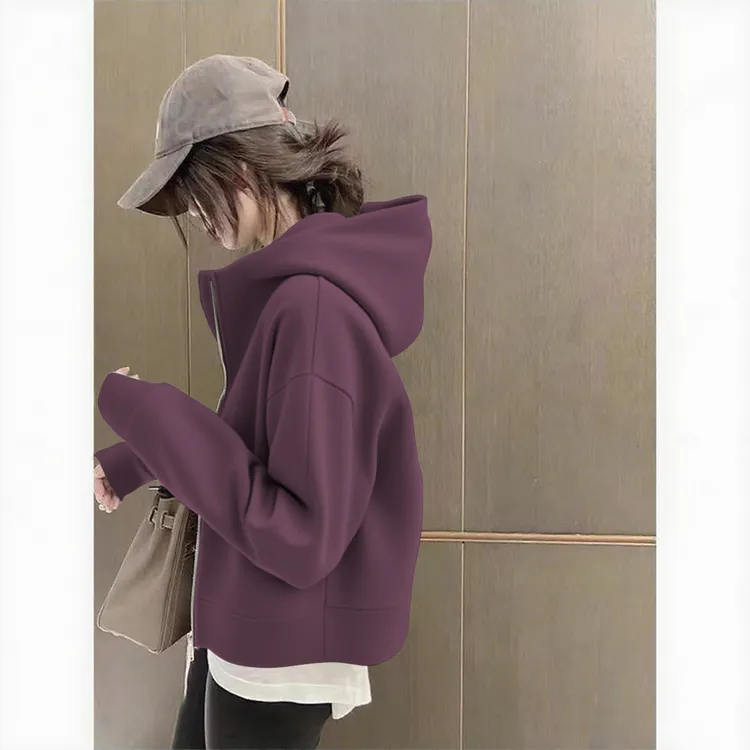 显瘦休闲正肩百搭连帽卫衣常规款小众少女风长袖开衫宽松设计感潮