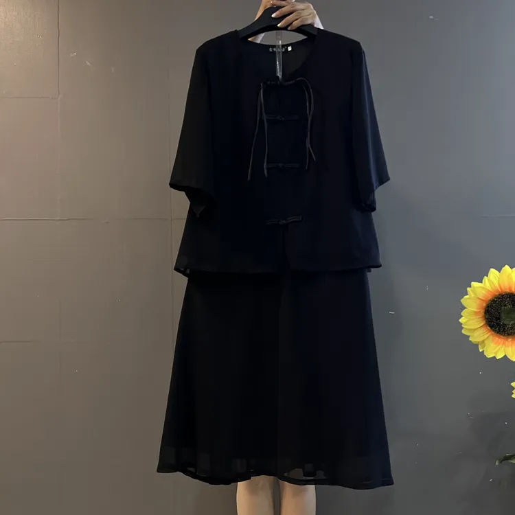 新中式休闲风时尚显瘦两件套上衣➕半身裙套装9113