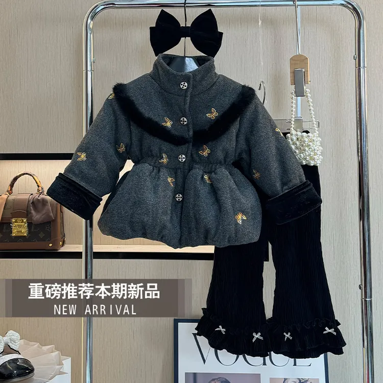 女童冬装外套2025新款冬季棉服加绒加厚小女孩洋气时尚棉衣两件套