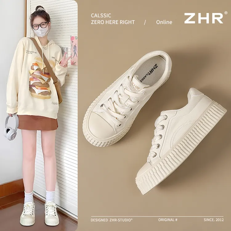 ZHR厚底板鞋女2025新款春季百搭鞋子轻便软底小白鞋饼干休闲女鞋