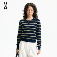 安欧兔条纹撞色羊毛开衫外套女丨时尚舒适保暖丨显瘦高级感开衫女
