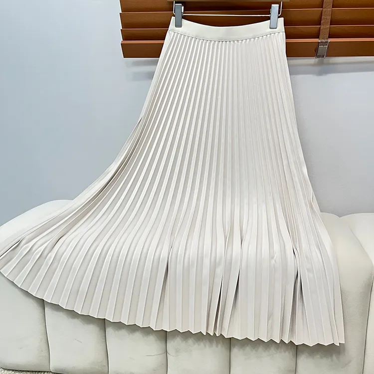 风琴百褶裙垂感长裙珠光半身裙女春夏显瘦中长款压褶复古春季裙