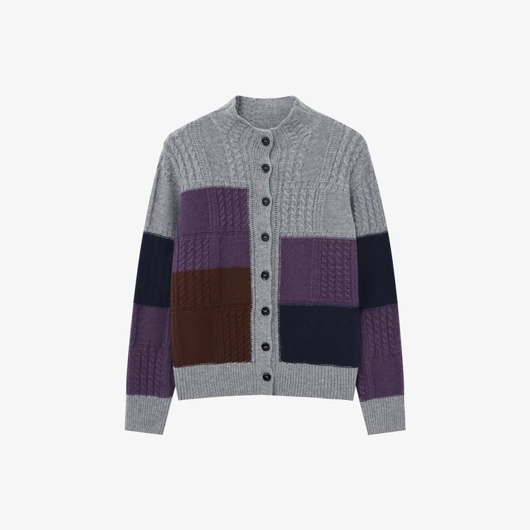 【拼图】长袖针织时尚秋冬撞色绵羊毛兔毛毛衣- JKK001405