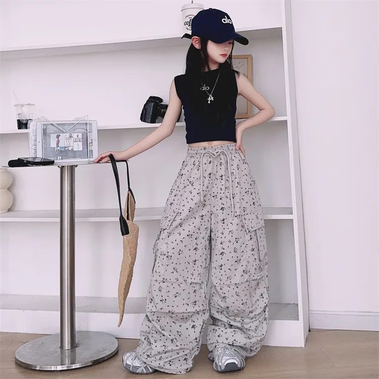 女童工装裤夏季薄款儿童休闲裤洋气宽松速干防蚊裤时尚韩版中大童