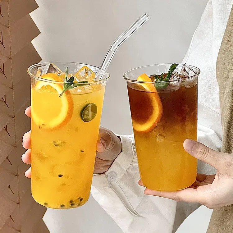 简约扩口大容量650ml水果柠檬茶美式奶茶杯子轻薄耐热高硼硅玻璃