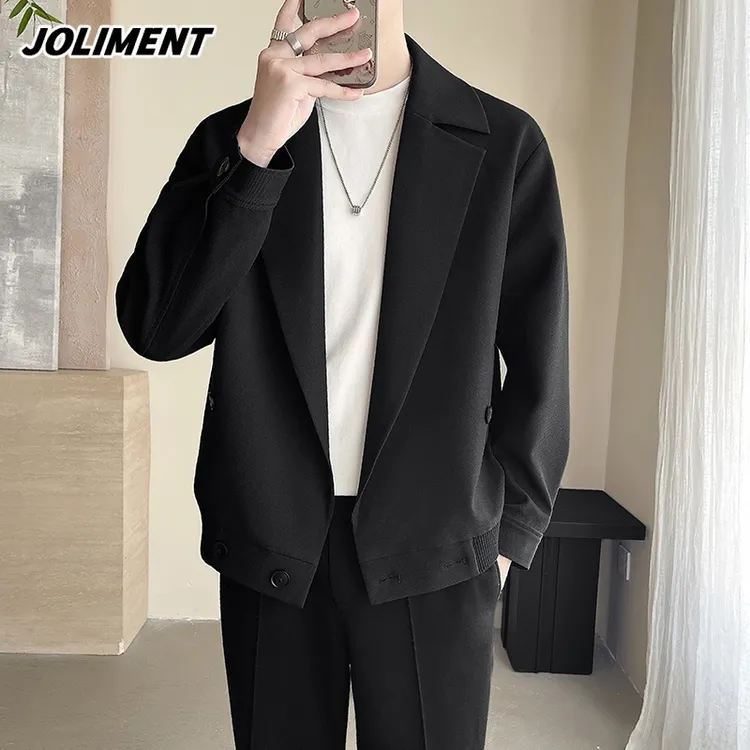 JOLIMENT西装领夹克外套男士秋季新款设计感休闲短款百搭痞帅上衣