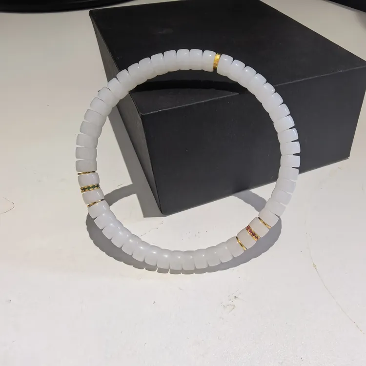 [帝师专属]“温泽“和田玉白玉药片珠型时尚手串-多样性发货